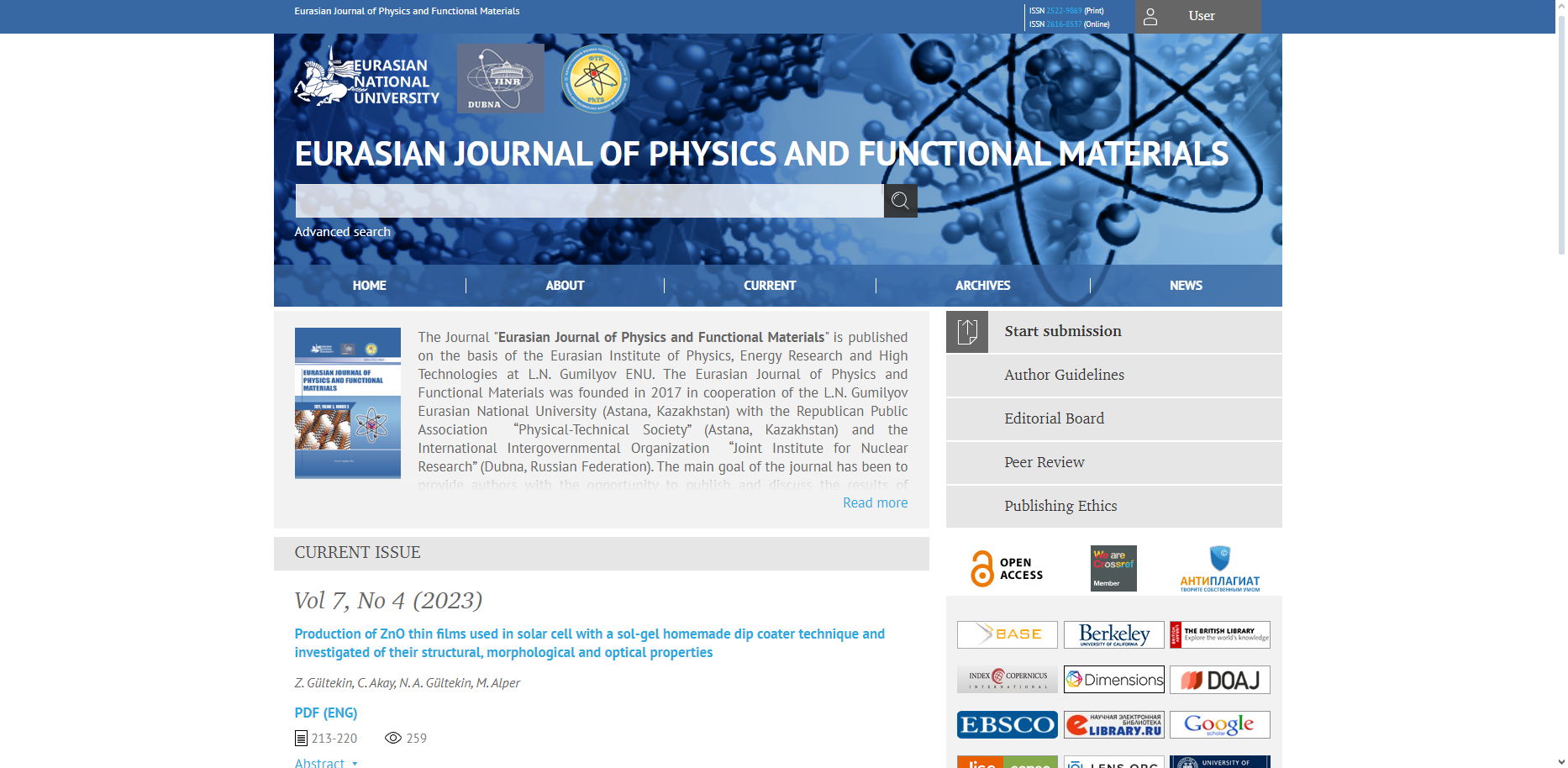 Eurasian Journal of Physics and Functional Materials