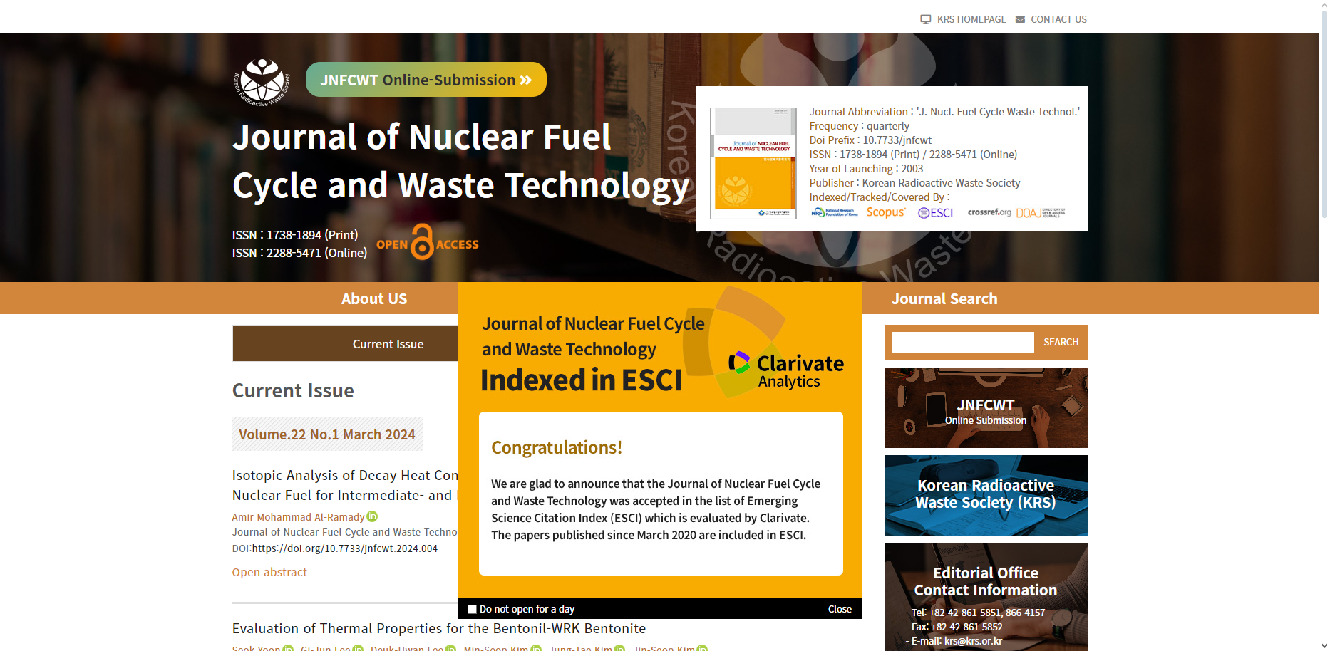 Journal of Nuclear Fuel Cycle and Waste Technology (JNFCWT)